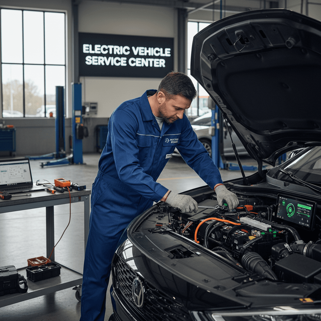 Mechanic inspecting car electrical system