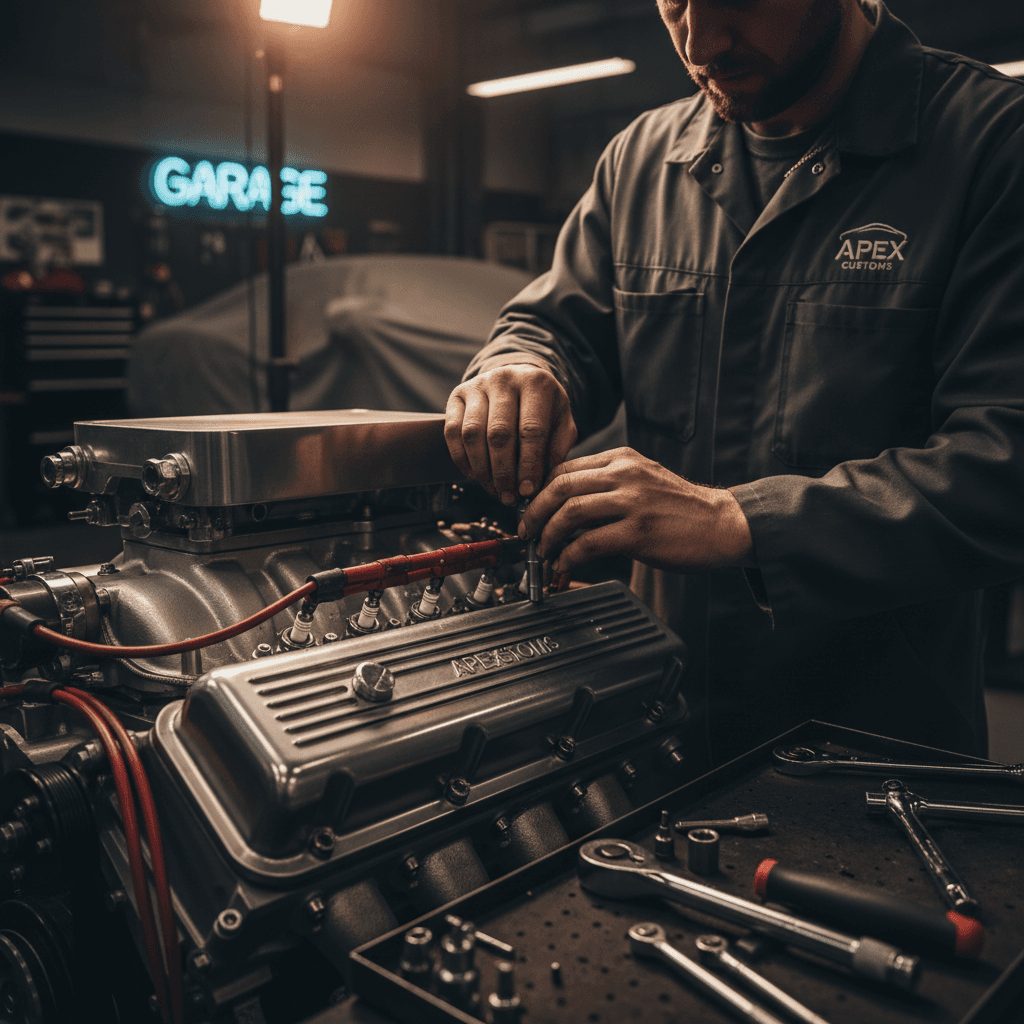 Owner Ali El Mossawi working on vehicle engine