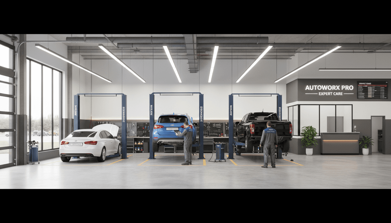 Beech Monroe Auto Shop interior showing diagnostic tools and service area